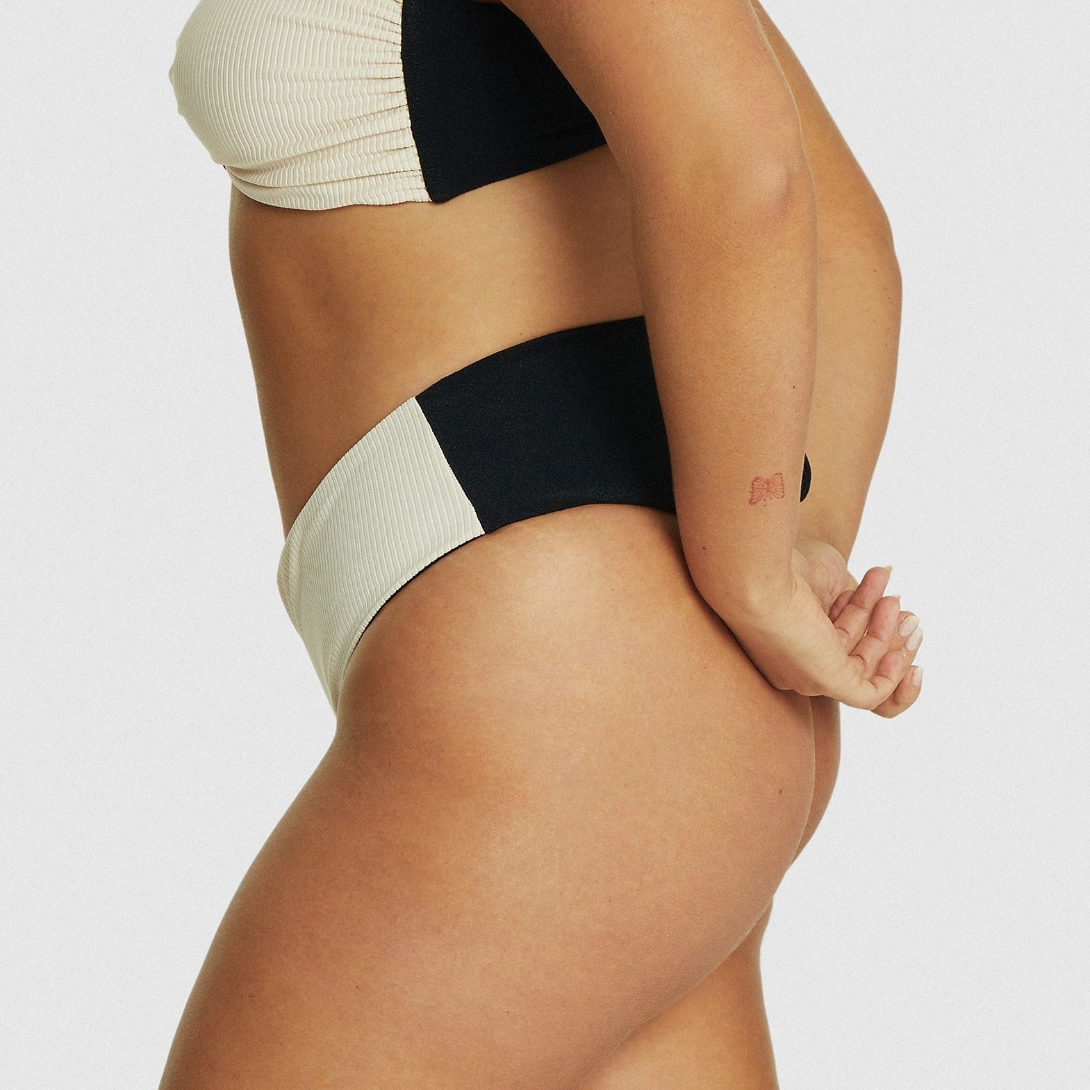 Lucky you / Bikini bottoms / Black terry + Almond rib