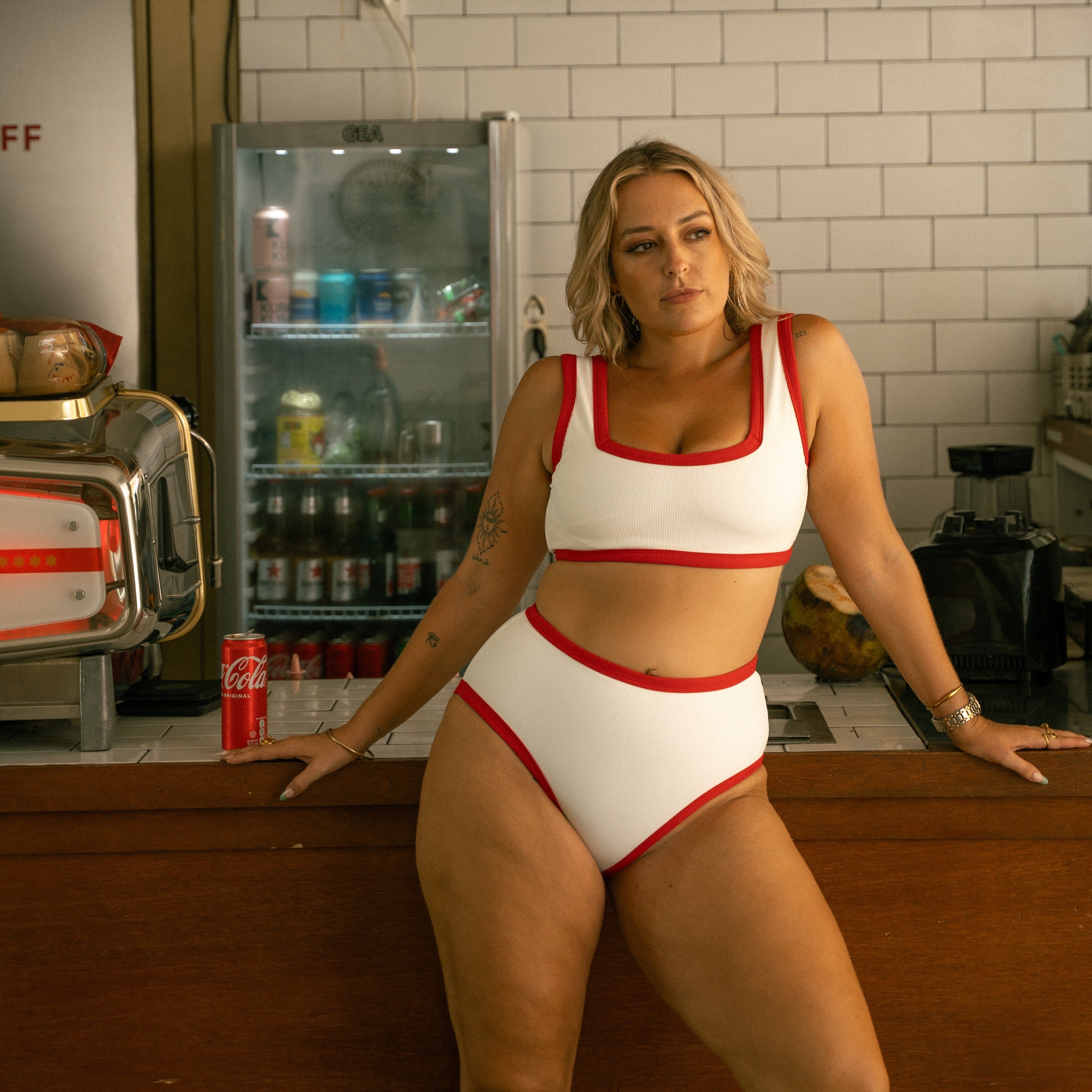 Follow The Sun / Bikini bottoms / White + Red Rib